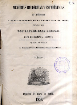 Memorias Históricas y Estadísticas de Filipinas, de R. Diaz (Manila, 1850).