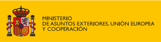Logo of the Spanish Ministerio de Exteriores, links to the page of the ministry in a new tab